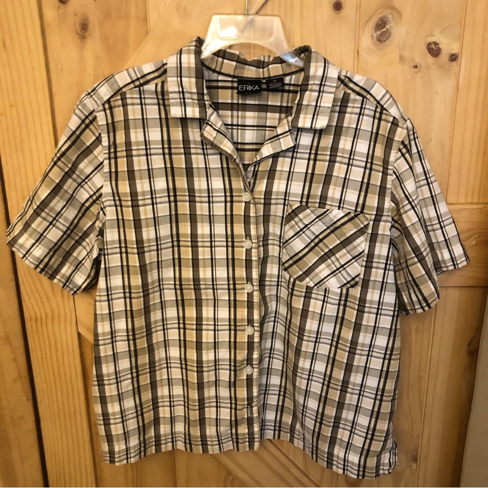 Erika Plaid Button Down Shirt - Black, White, Tan
